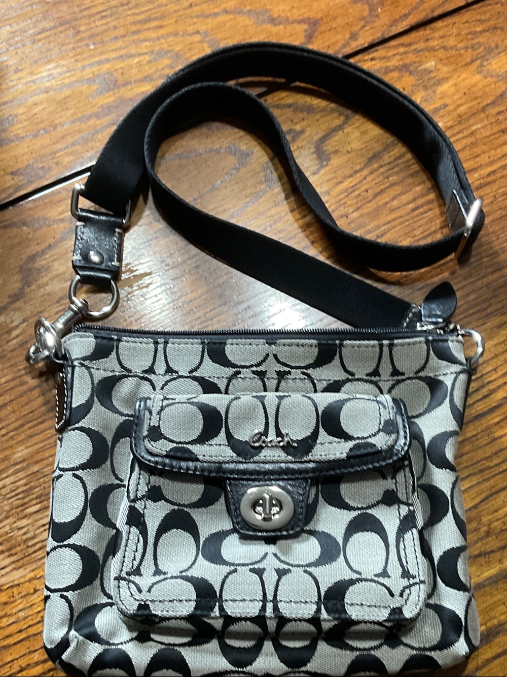 Coach Mini Signature Canvas Crossbody in Black and Gray